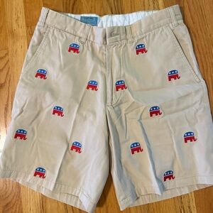 Men's Tan Shorts with Rebublican Elephant Embroidery